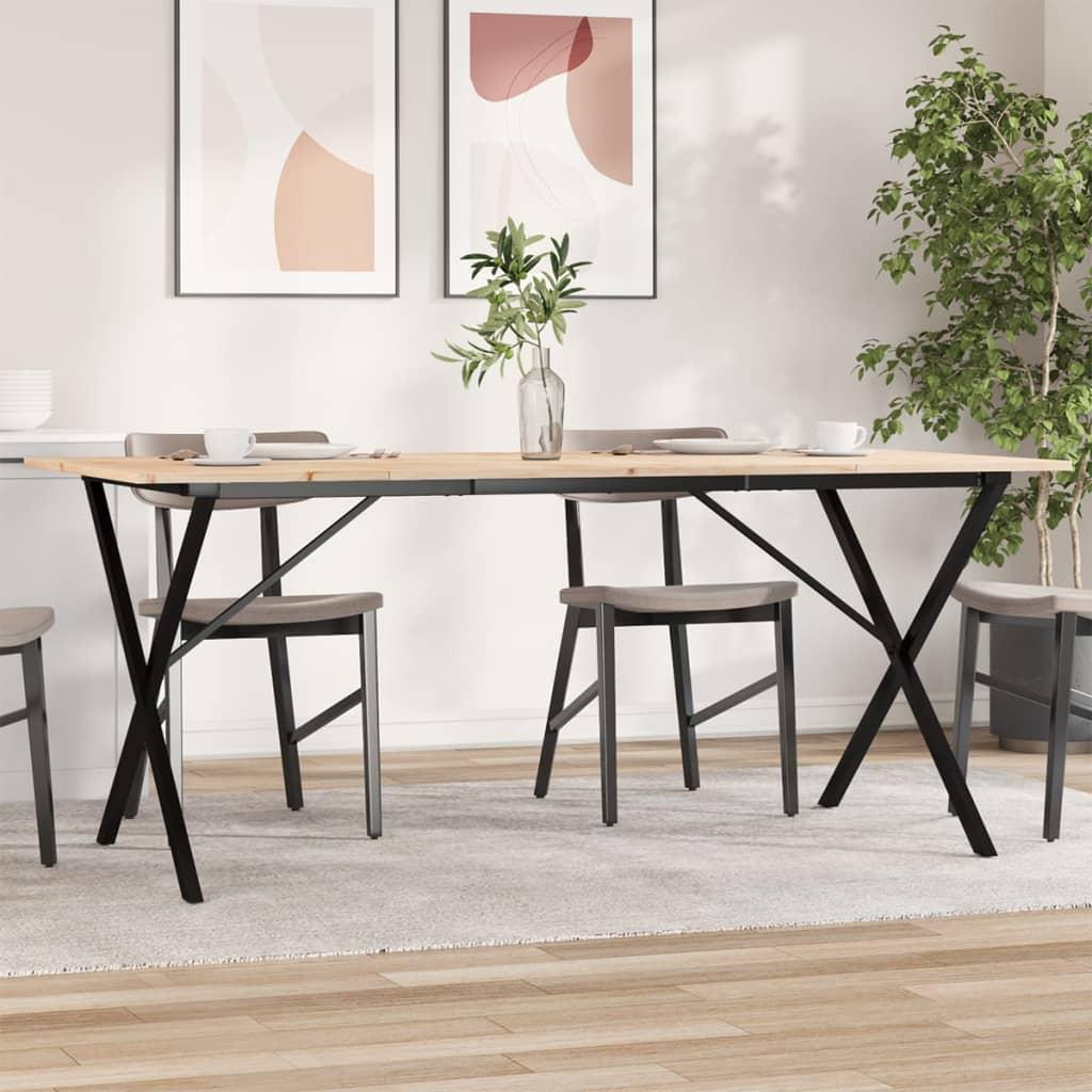 Sofabord O-stel Massivt Fyrretræ Og Stål - 180 x 90 x 75 cm / X-form / krydsstel