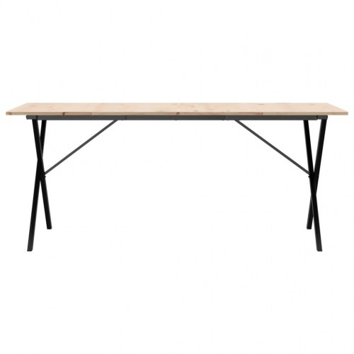 Spisebord 180 x 90 x 75 cm med X-stel i massivt fyrretræ og stål