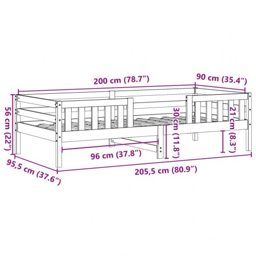 Sengeramme uden madras 90 x 200 cm i massivt fyrretræ - gyldenbrun