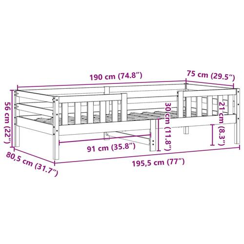 Sengestel 75x190 cm massivt fyrretræ sort