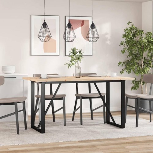 Spisebord 140 x 80 x 75,5 cm med O-stel i massivt fyrretræ og stål