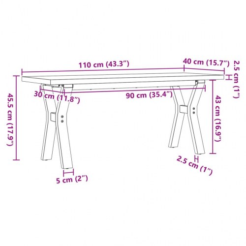 Sofabord 110 × 40 × 45,5 cm med Y-stel - massivt fyrretræ og stål