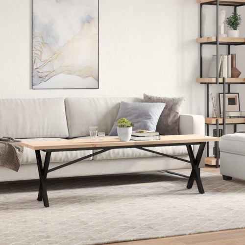 Sofabord 160 x 40 x 45,5 cm med X-stel i massivt fyrretræ og stål