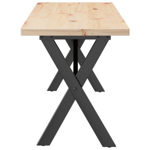 Sofabord 160 x 40 x 45,5 cm med X-stel i massivt fyrretræ og stål
