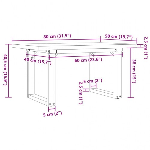 Sofabord 80 x 50 x 40,5 cm med O-stel i massivt fyrretræ og stål