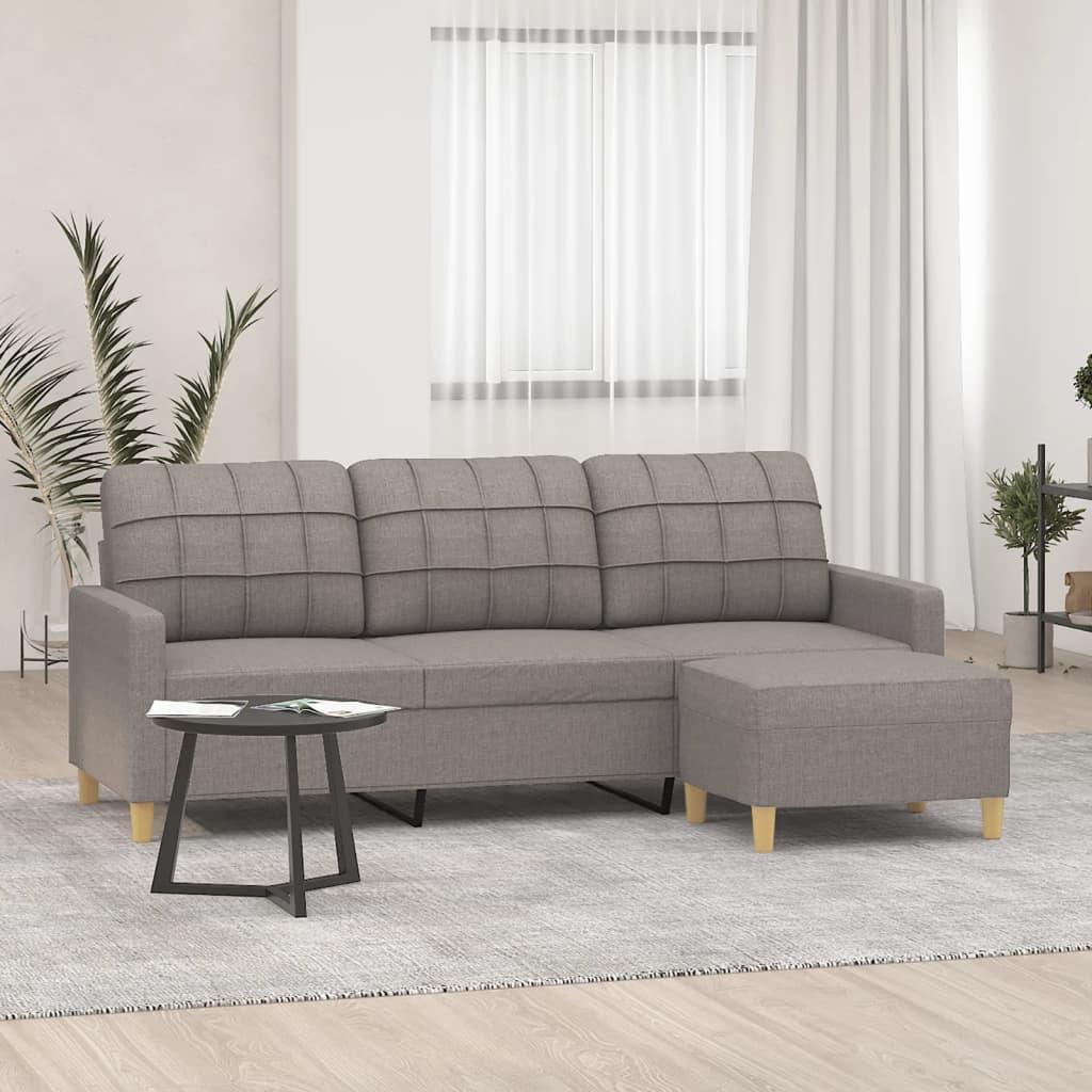 3-personers sofa med fodskammel 180 cm stof Gråbrun billede