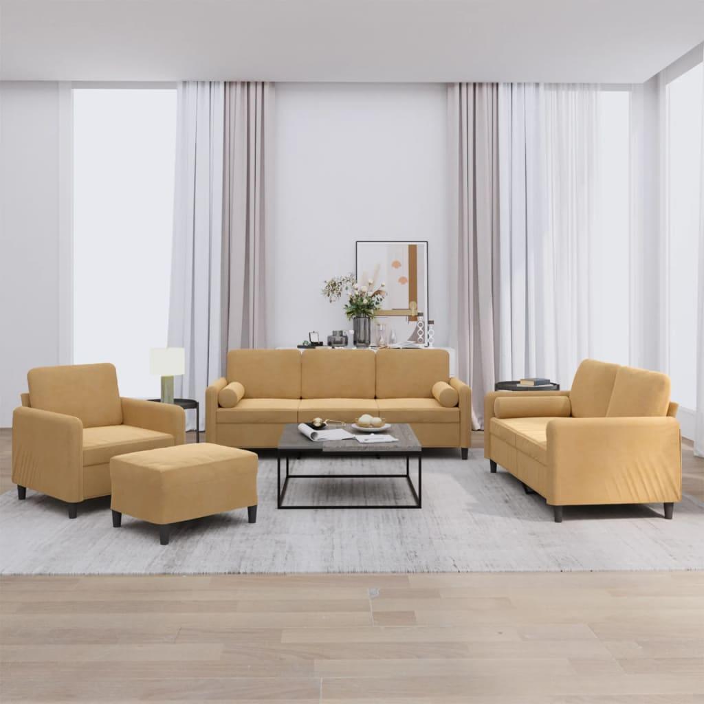 Sofasæt 4 dele med puder velour brun