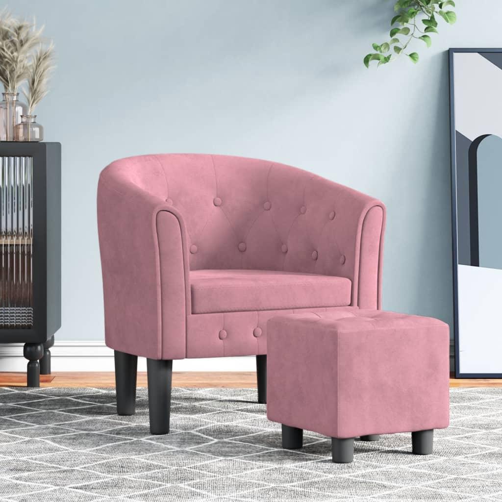 Lænestol Med Fodskammel Velour Pink