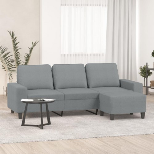 3-personers sofa med fodskammel - 214 cm stof, lysegrå