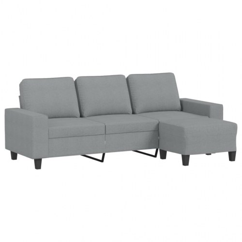 3-personers sofa med fodskammel - 214 cm stof, lysegrå
