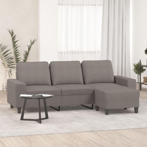 3-personers sofa med chaiselong/fodskammel - 214 cm, stof i gråbrun