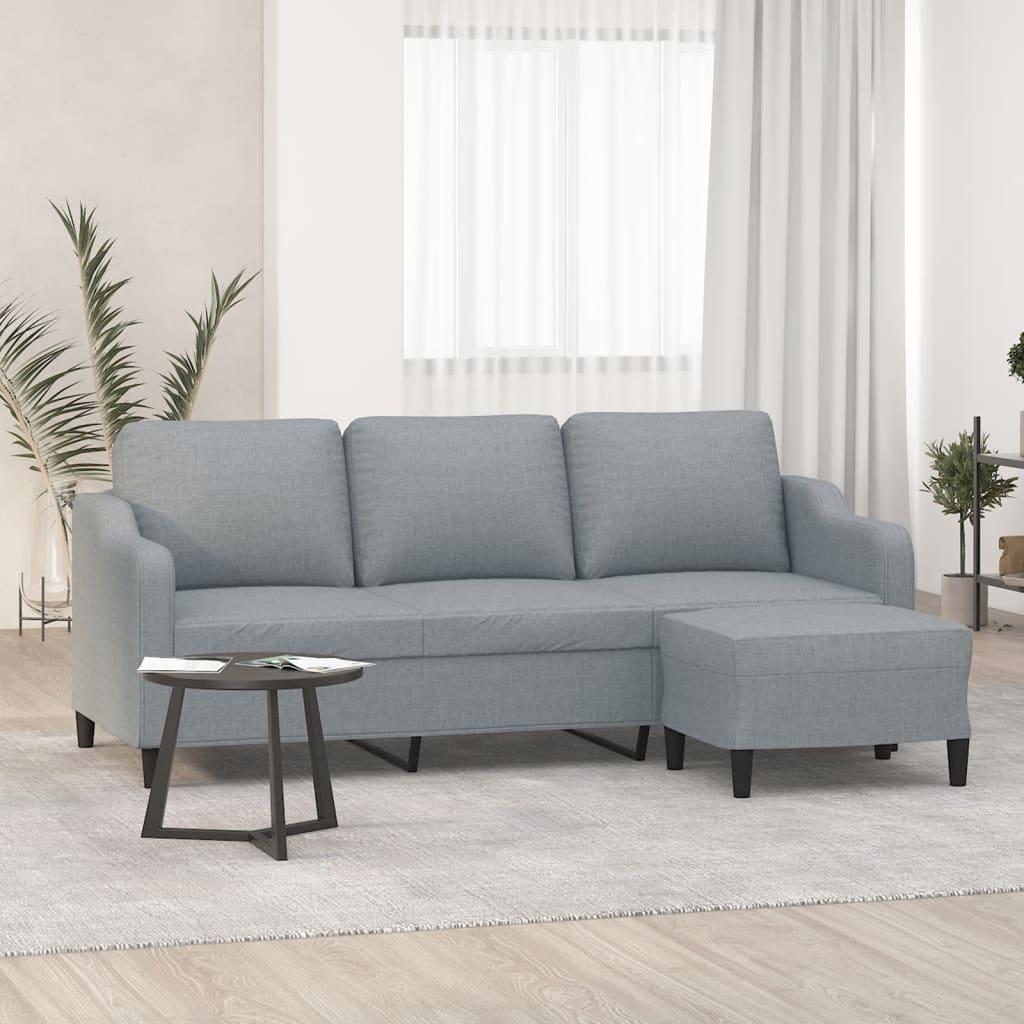 3-Personers Sofa Med Fodskammel 180 Cm Stof - Lysegrå