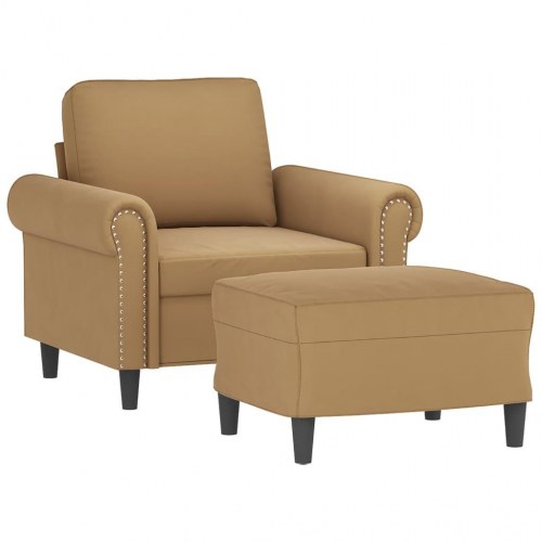 Sofastol med fodskammel - 60 cm sædebredde, velour brun