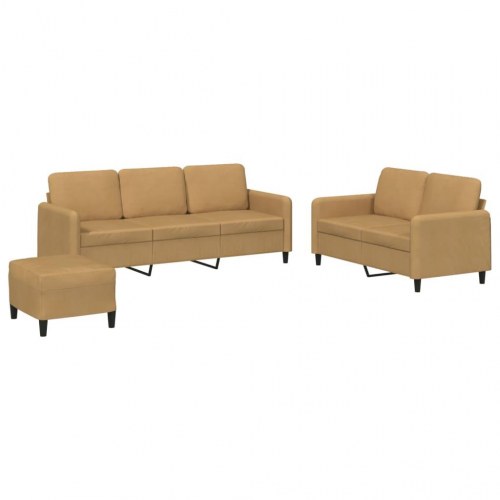 Sofasæt i velour - 3 dele, brun med fodskammel