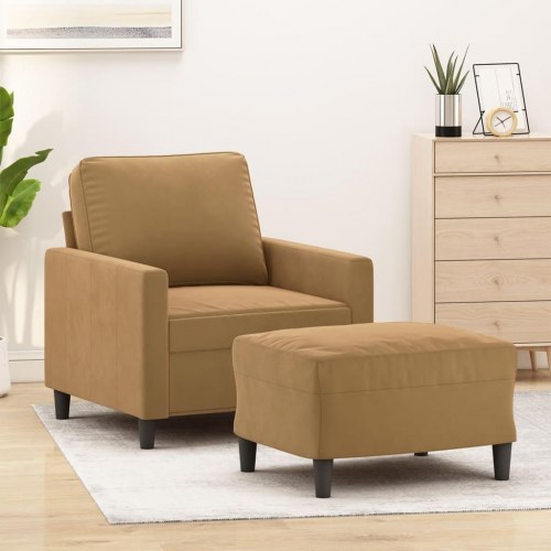 Sofastol med fodskammel i velour - 60 cm, brun