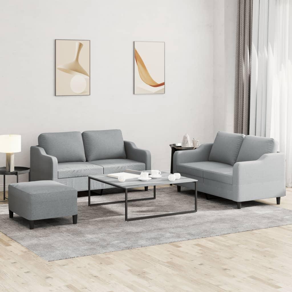 Sofasæt 3 dele med hynder stof lysegrå