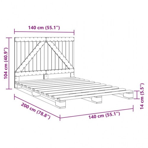 Sengeramme med sengegavl 140 x 200 cm i massivt fyrretræ