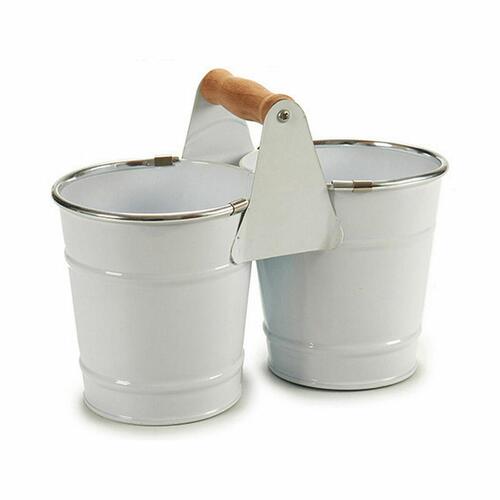 Urtepotte Dobbelt Hvid Sølvfarvet Træ Zink 20 x 15 x 10,2 cm (24 enheder)