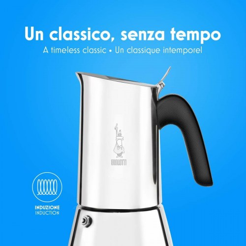 Bialetti italiensk kaffekande i rustfrit stål, sølv - 4 kopper (200 ml)