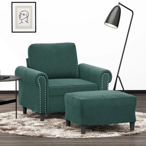Sofastol med fodskammel i velour - mørkegrøn, 60 cm sædebredde