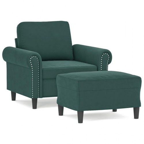 Sofastol med fodskammel i velour - mørkegrøn, 60 cm sædebredde