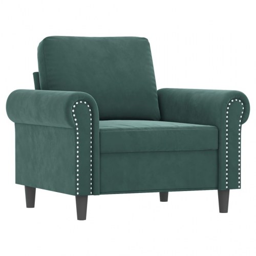 Sofastol med fodskammel i velour - mørkegrøn, 60 cm sædebredde