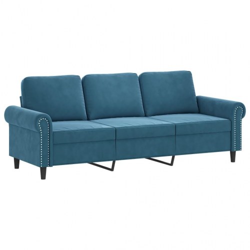3-personers sofa med fodskammel i velour - blå, 212 cm