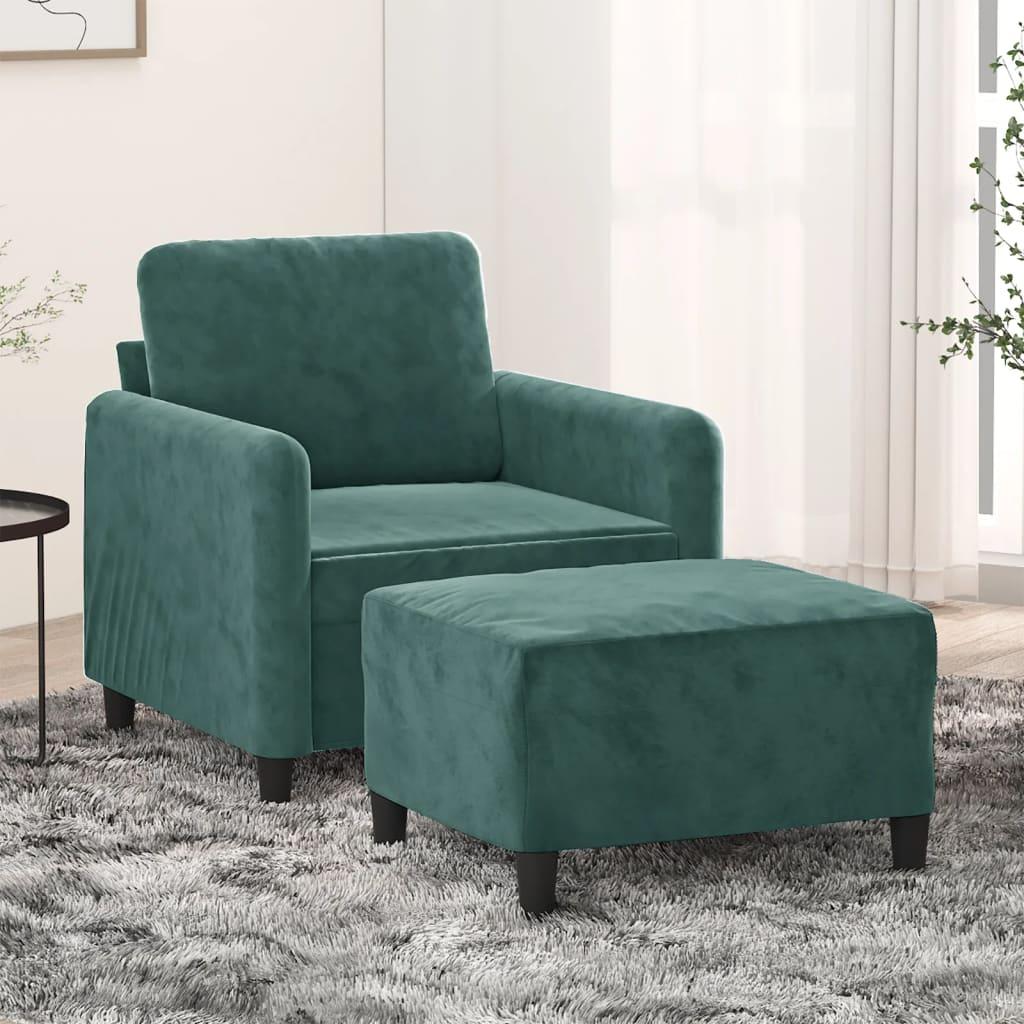 Sofastol Med Fodskammel 60 Cm Velour - Mørkegrøn