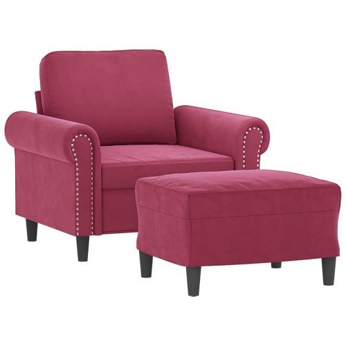Sofastol med fodskammel i velour - 60 cm sædebredde, vinrød