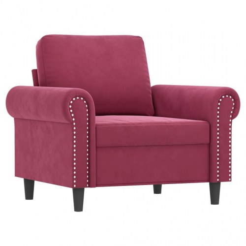 Sofastol med fodskammel i velour - 60 cm sædebredde, vinrød