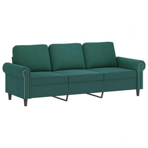 Sofasæt i velour - 3 dele med hynder, mørkegrøn