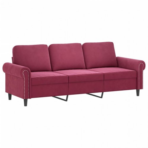 Sofasæt i velour - 3-pers., 2-pers. og fodskammel, vinrød