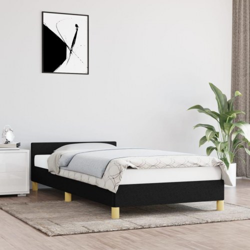 Sengeramme med sengegavl - sort stof 100x200 cm