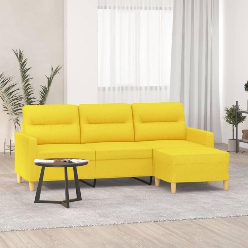 3-personers sofa med fodskammel - 198 cm stof, lysegul