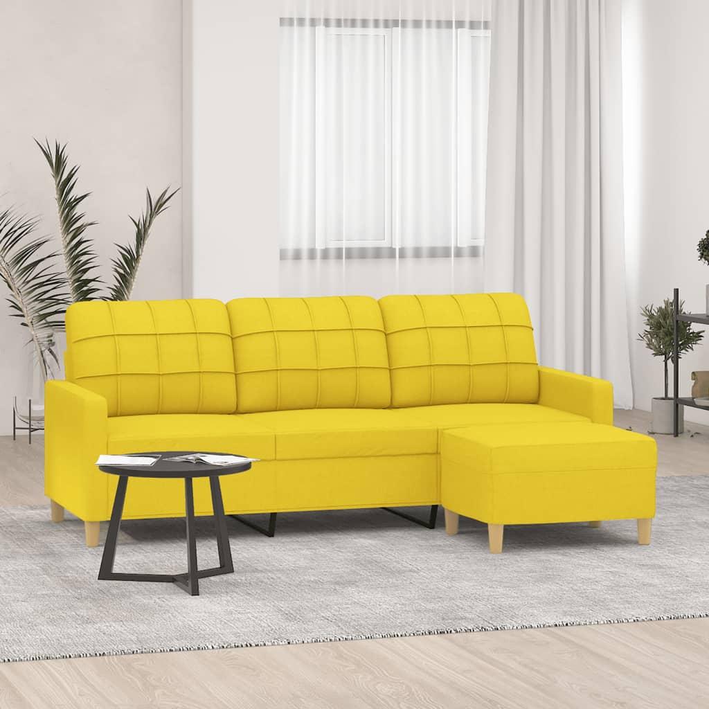 3-Personers Sofa Med Fodskammel Stof - 180 cm / Lysegul