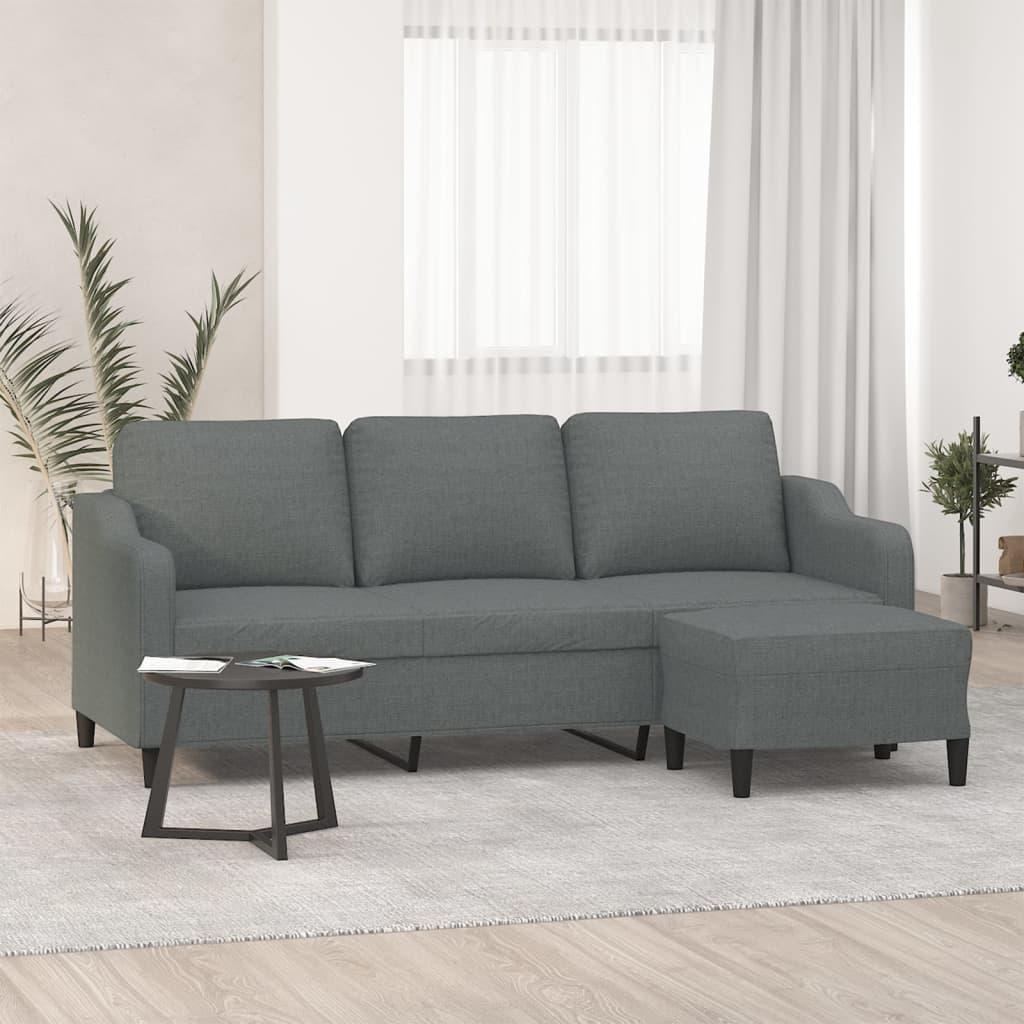 3-Personers Sofa Med Fodskammel 180 Cm Stof - Mørkegrå