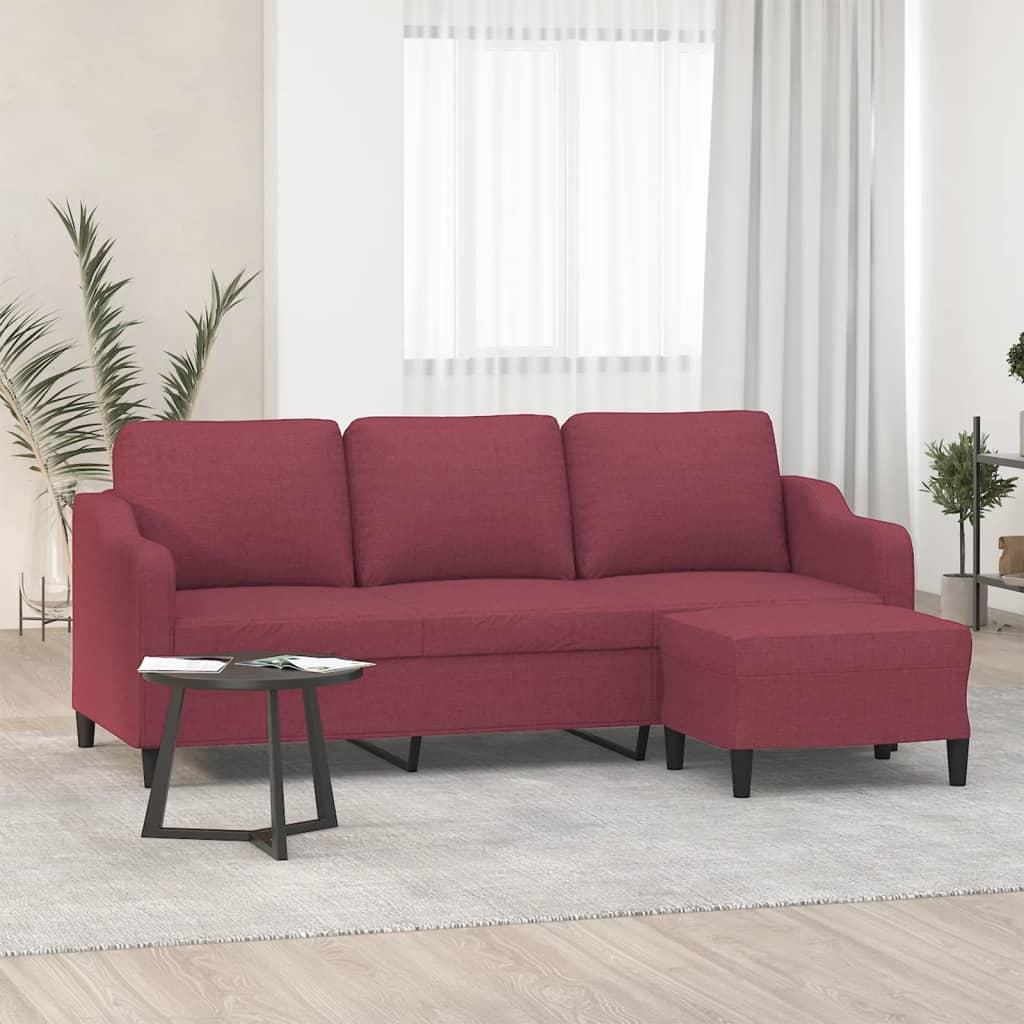 3-personers sofa med fodskammel 180 cm - stof, vinrød