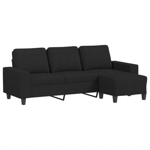 3-personers sofa med fodskammel - 180 cm, sort