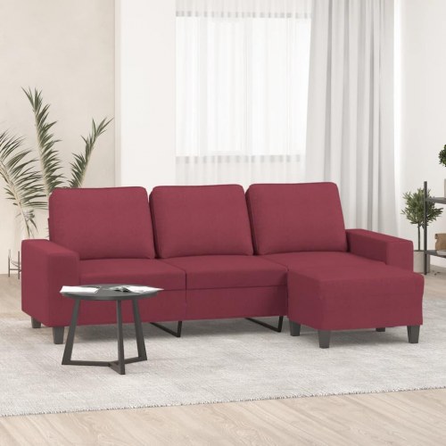 3-personers sofa med fodskammel - 214 cm stof, vinrød