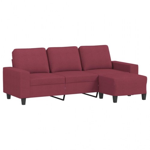 3-personers sofa med fodskammel - 214 cm stof, vinrød