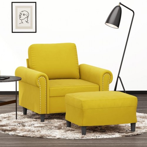 Sofastol med fodskammel i velour - 60 cm, gul
