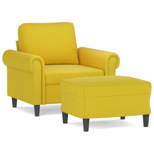 Sofastol med fodskammel i velour - 60 cm, gul