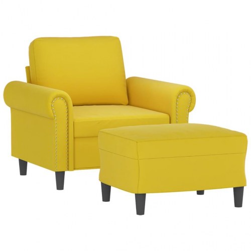 Sofastol med fodskammel i velour - 60 cm, gul