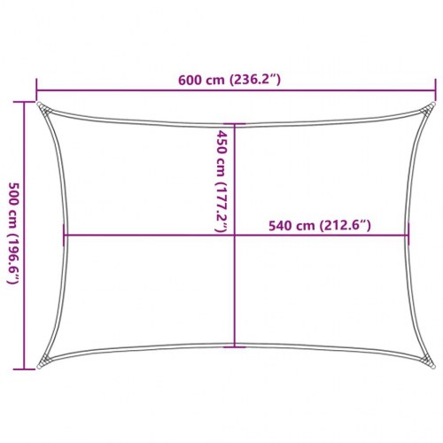 Solsejl 5 × 6 m - rektangulært HDPE 160 g/m², lysegrå