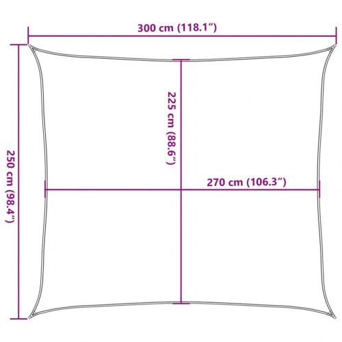 Solsejl 2,5×3 m - rektangulært HDPE 160 g/m², lysegrå