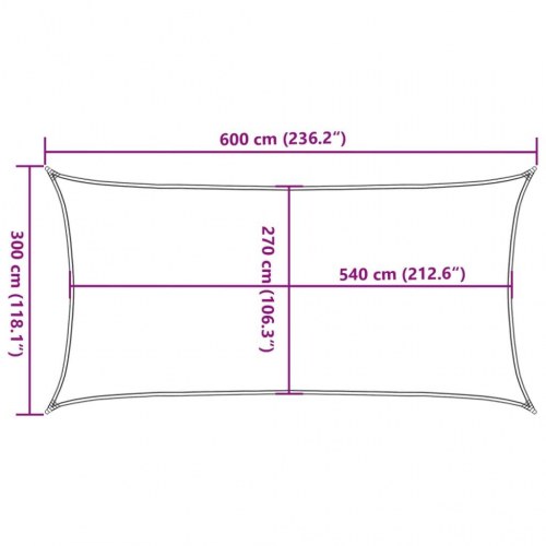 Solsejl 3×6 m rektangulært - lysegrå HDPE 160 g/m²