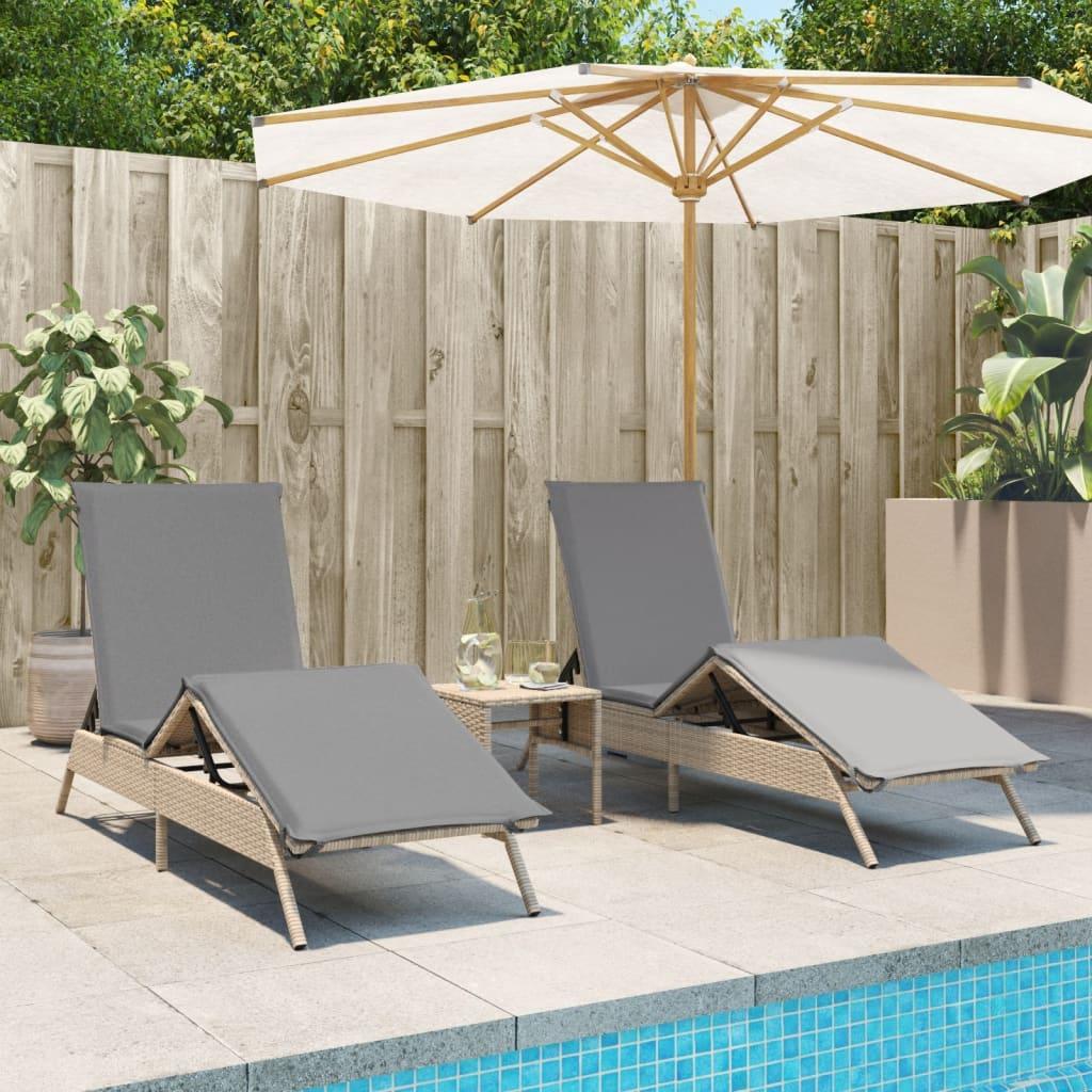 Liggestole 2 stk. med bord polyrattan beige