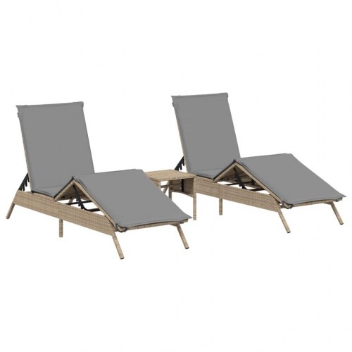 Liggestole 2 stk. med bord polyrattan beige