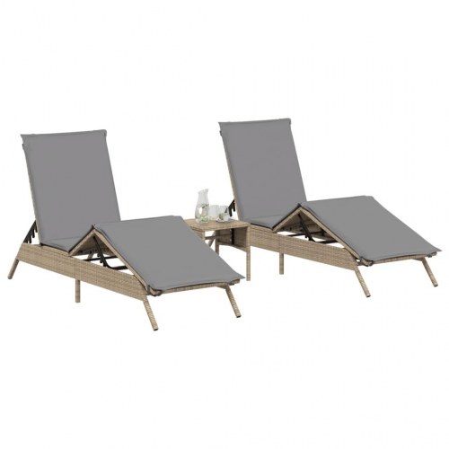 Liggestole 2 stk. med bord polyrattan beige