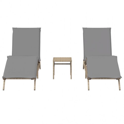 Liggestole 2 stk. med bord polyrattan beige